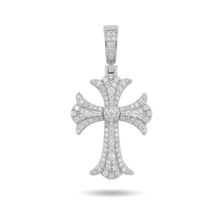 Flared Fleur Cross Moissanite Pendant | 925 Sterling Silver or Gold Vermeil view 3