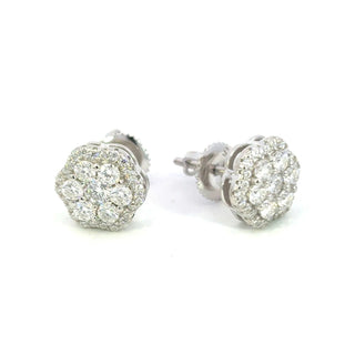 Flower cluster scalloped halo moissanite stud earrings in sterling silver