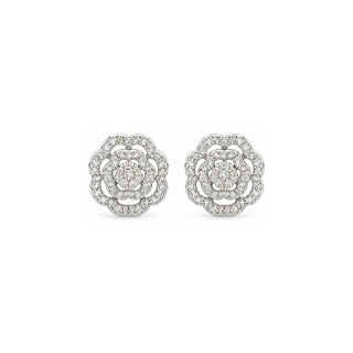 Flower double halo pavé cluster moissanite stud earrings in sterling silver