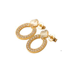 Fluted Clover Open Circle Drop Moissanite Earrings in yellow gold vermeil