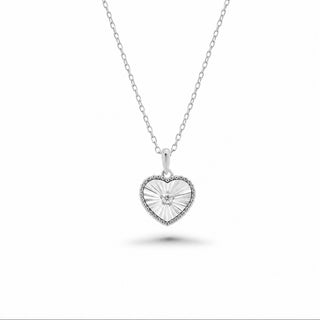 Fluted Heart with Center Stone Moissanite Necklace in sterling silver