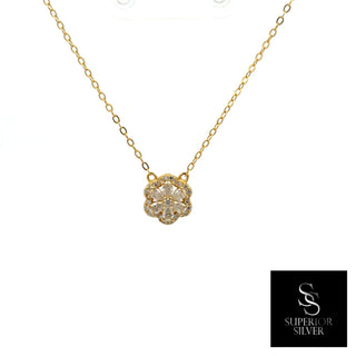 Four-leaf clover cluster moissanite necklace in yellow gold vermeil over sterling silver, view 2