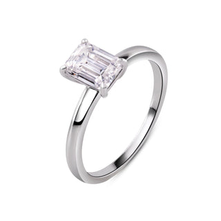 Four-Prong Emerald-Cut Solitaire on Polished Band Moissanite Ring in sterling silver, 1 ct center