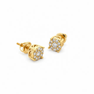 Four-prong round cluster moissanite stud earrings in sterling silver