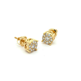 Four-prong round cluster moissanite stud earrings in yellow gold vermeil over sterling silver