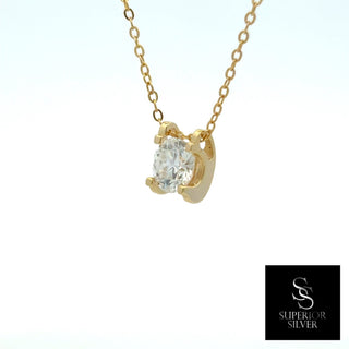 Four-prong round solitaire moissanite necklace in yellow gold vermeil over sterling silver