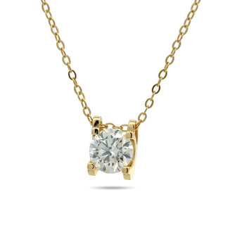 Four-prong round solitaire moissanite necklace in yellow gold vermeil over sterling silver, view 2