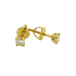 Four Prong Round Solitaire Moissanite Stud Earrings in yellow gold vermeil