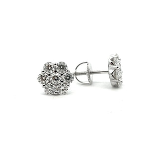 Full flower cluster moissanite stud earrings in sterling silver