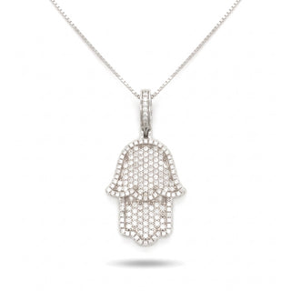 Full Pavé Hamsa Hand Moissanite Pendant in Sterling Silver on chain