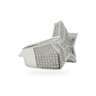 Fully iced 3D star moissanite ring in sterling silver