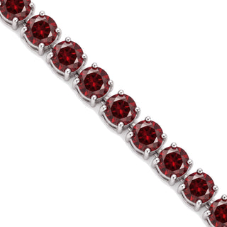 Round Cut Garnet Tennis Bracelet in Sterling Silver, close-up