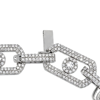 Geometric Alternating Pavé Link Moissanite Bracelet in Sterling Silver, clasp detail