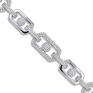 Geometric Alternating Pavé Link Moissanite Bracelet in Sterling Silver, close-up