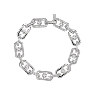 Geometric Alternating Pavé Link Moissanite Bracelet in Sterling Silver