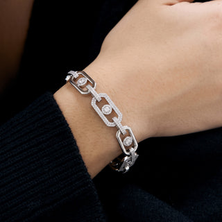 Geometric Alternating Pavé Link Moissanite Bracelet in Sterling Silver worn on the wrist