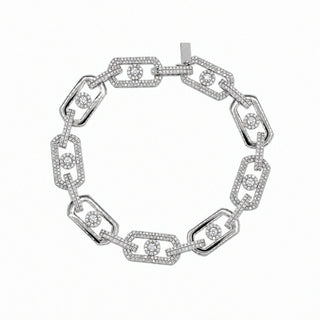 Geometric Alternating Pavé Link Moissanite Bracelet in sterling silver