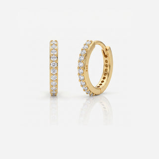 10mm slim pave moissanite huggie hoop earrings in yellow gold vermeil over 925 sterling silver