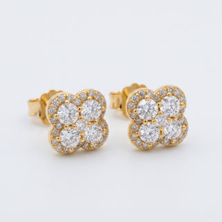 Gold vermeil 1ct round moissanite clover cluster stud earrings, hero