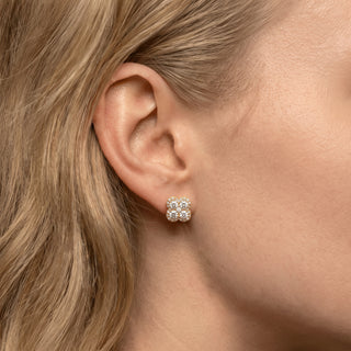 Gold vermeil 1ct round moissanite clover cluster stud earrings shown on model