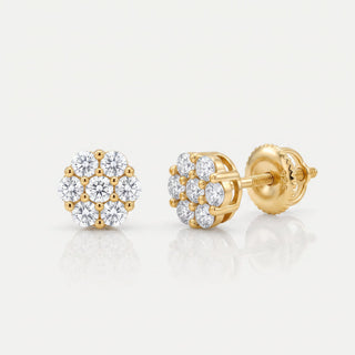 Gold vermeil seven stone daisy cluster moissanite stud earrings, hero