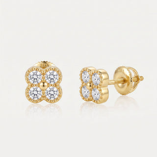 Gold vermeil beaded quatrefoil moissanite stud earrings, hero