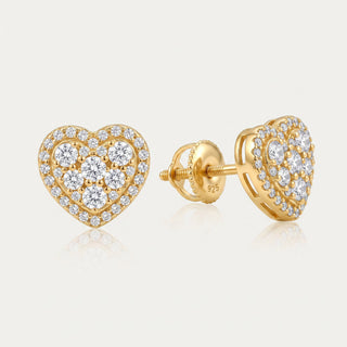 Gold vermeil pave cluster heart halo moissanite stud earrings, hero