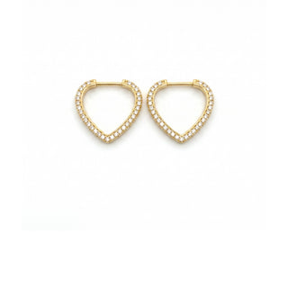 Pavé heart moissanite hoop earrings in yellow gold vermeil over 925 sterling silver