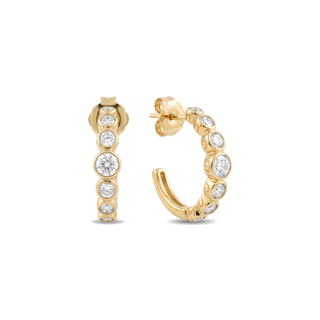 Graduated Bezel Moissanite Half Hoop Earrings in yellow gold vermeil