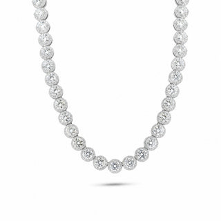 Graduated Halo Tennis Moissanite Necklace in sterling silver