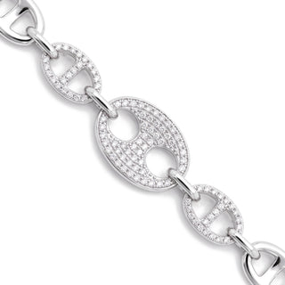 Graduated Pavé Mariner Link Moissanite Bracelet in Sterling Silver, close-up