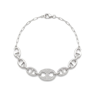 Graduated Pavé Mariner Link Moissanite Bracelet in Sterling Silver