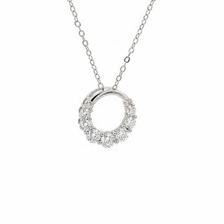 Graduated stone open circle moissanite necklace in sterling silver