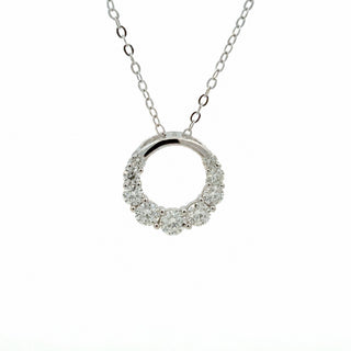 Graduated stone open circle moissanite necklace in sterling silver, view 2