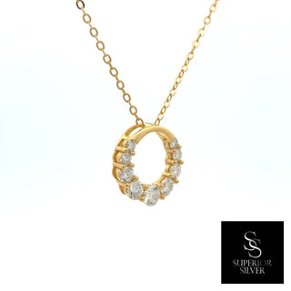 Graduated stone open circle moissanite necklace in yellow gold vermeil over sterling silver
