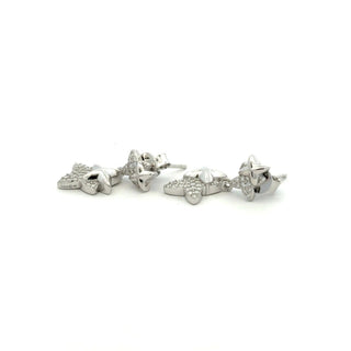 Half pavé four-point star drop moissanite earrings in sterling silver