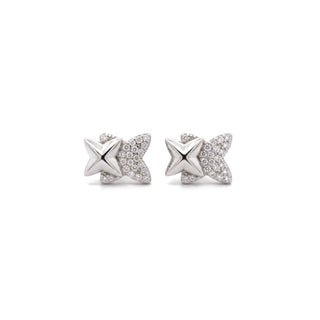Half pavé four-point star moissanite stud earrings in yellow gold vermeil over sterling silver