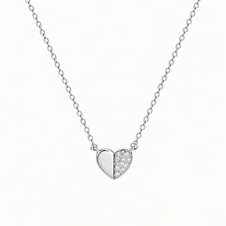 Half Pavé Half Polished Heart Moissanite Necklace in sterling silver