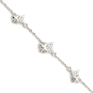 Half-Pavé Star Station Moissanite Bracelet in Sterling Silver, close-up of the star stations