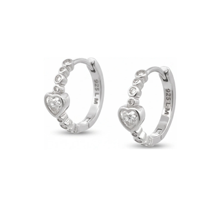 Heart and graduated round moissanite huggie hoop earrings in sterling silver
