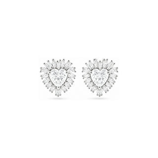 Heart Center Baguette Halo Moissanite Stud Earrings in sterling silver
