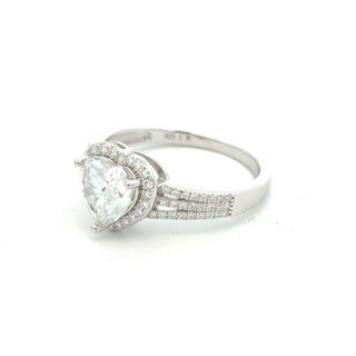 Heart center halo with split pavé shank moissanite ring in sterling silver
