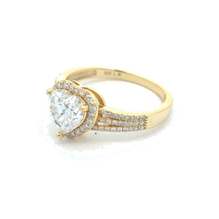 Heart center halo with split pavé shank moissanite ring in yellow gold vermeil over sterling silver