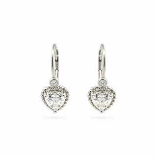 Heart halo leverback drop moissanite earrings in sterling silver