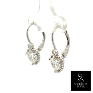 Heart halo leverback drop moissanite earrings in sterling silver, view 3