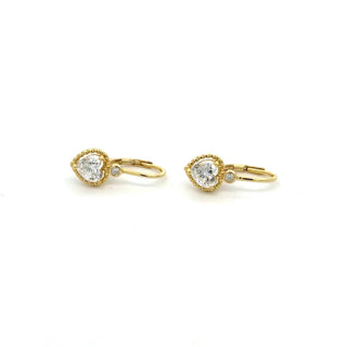 Heart halo leverback drop moissanite earrings in yellow gold vermeil over sterling silver