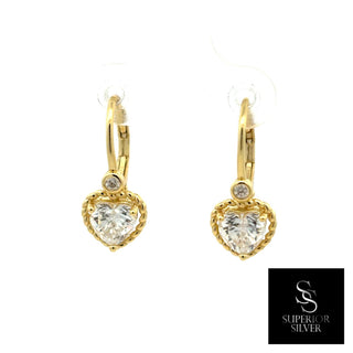 Heart halo leverback drop moissanite earrings in yellow gold vermeil over sterling silver, view 2