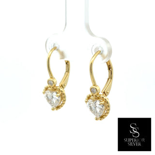Heart halo leverback drop moissanite earrings in yellow gold vermeil over sterling silver, view 3