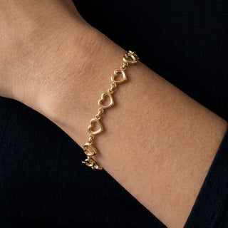 Heart Link Bracelet 10K Yellow Gold 7.5inch/8.5mm worn on the wrist