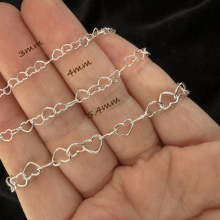 3mm, 4mm and 5.4mm Heart Bracelets in Sterling Silver shown in hand